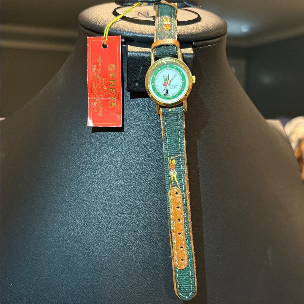 Geneva Green and Tan Watch with Gold Trim Ladies Golf Theme - Picture 1 of 3